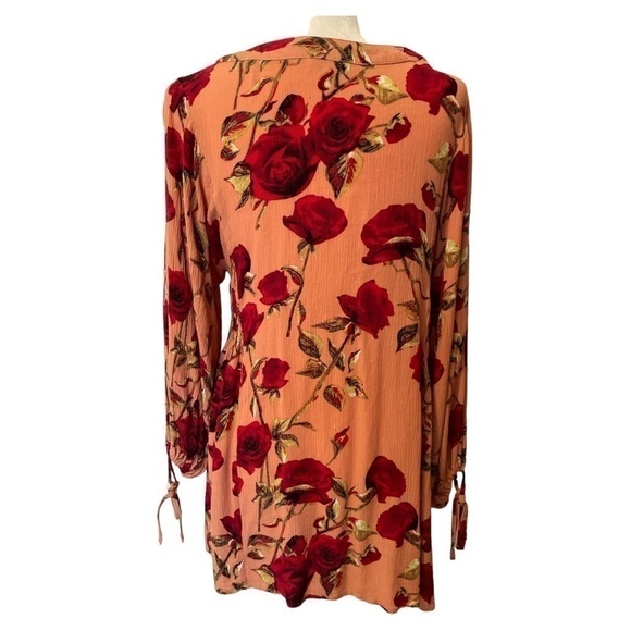 Umgee Boho Floral Dress Peach Gauze Swing Dress Size Medium - Picture 3 of 8